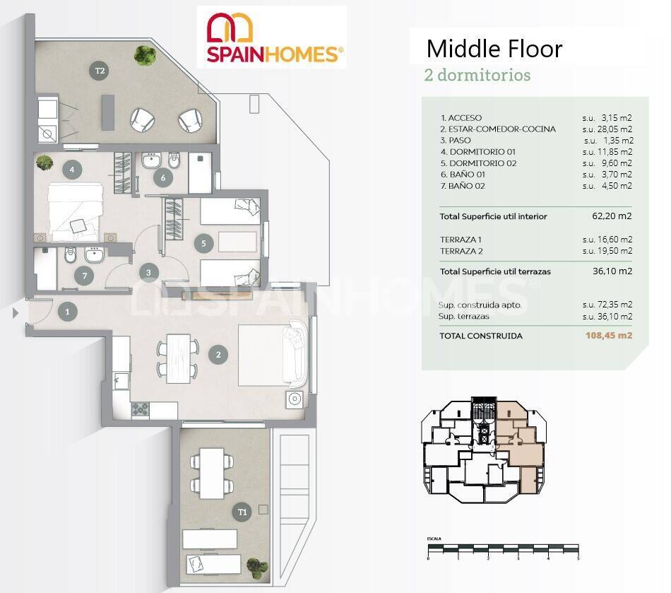 Apartment in Calpe, Alicante, Spain 3 bedrooms, 80 sq.m. No. 107569