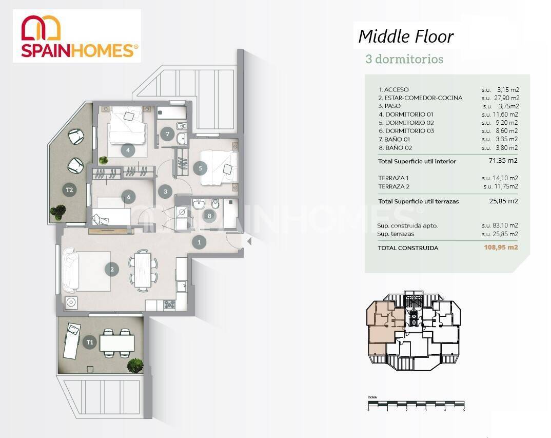 Apartment in Calpe, Alicante, Spain 3 bedrooms, 80 sq.m. No. 107569