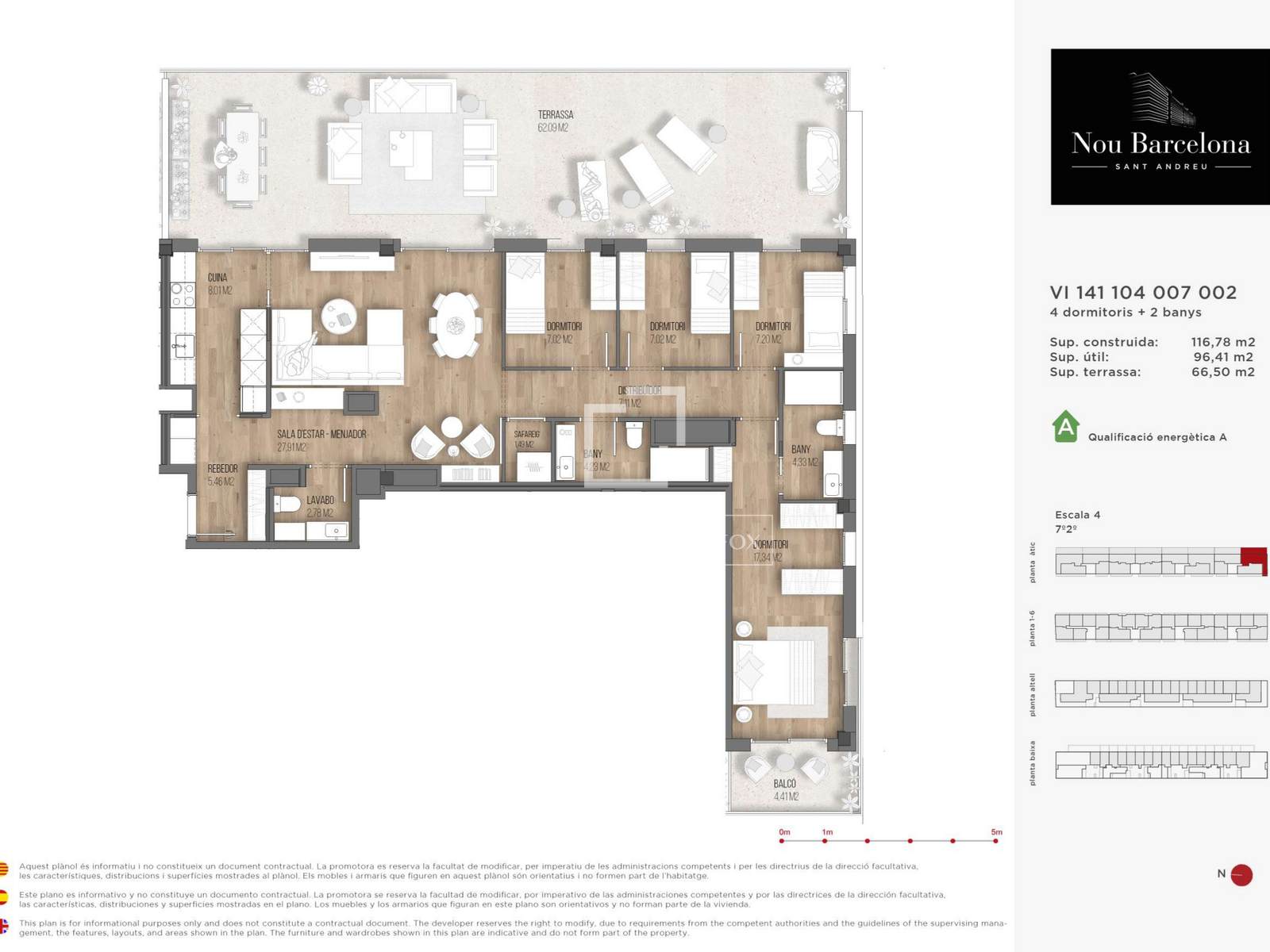 Penthouse w Barcelona, Hiszpania 4 sypialnie, 117 mkw. nr 192763