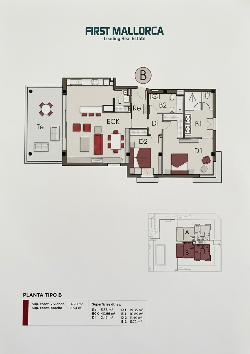 Apartamento en Palma de Mallorca, Mallorca, España 2 dormitorios, 127 m2 No. 195395