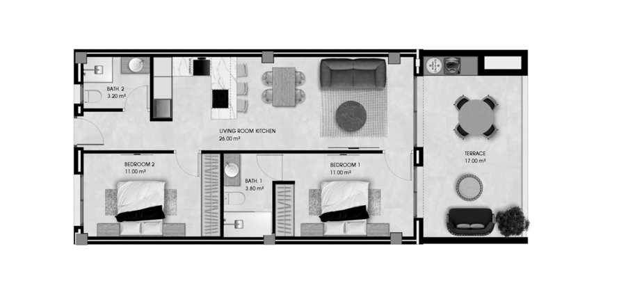 House floor plan «2BR-15», 2 bedrooms in Pinet Beach II