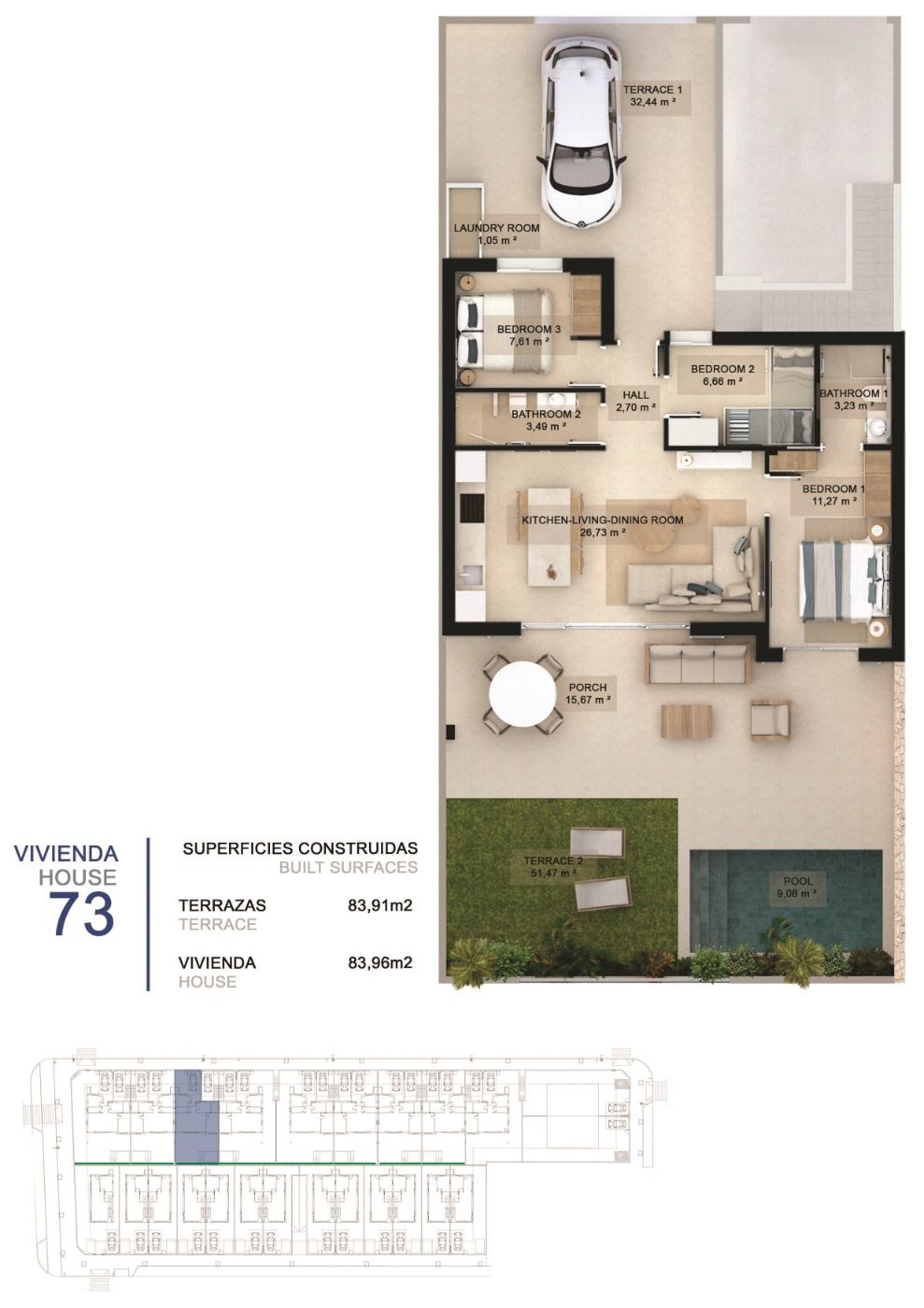 Bungalow w Pilar de la Horadada, Alicante, Hiszpania 3 sypialnie, 84 mkw. nr 113486