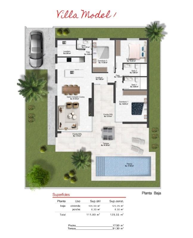 Villa a Banos Y Mendigo, Murcia, Spagna 3 camere da letto, 123 mq. N° 135323
