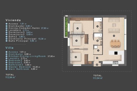Huvila myytävänä Urbanizacion Las Filipinas, Alicante, Espanja, 3 makuuhuonetta, 113 m2 No. 149258 - kuva 9