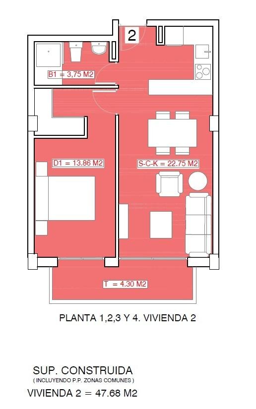 Lägenhet i Torrevieja, Alicante, Spanien 1 sovrum, 47 kvm. Nr. 183462