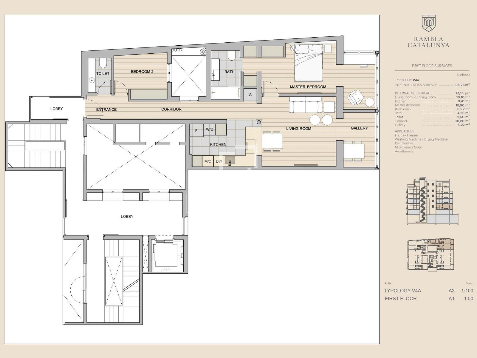 Appartamento a Barcelona, Spagna 2 camere da letto, 96 mq. N° 150913