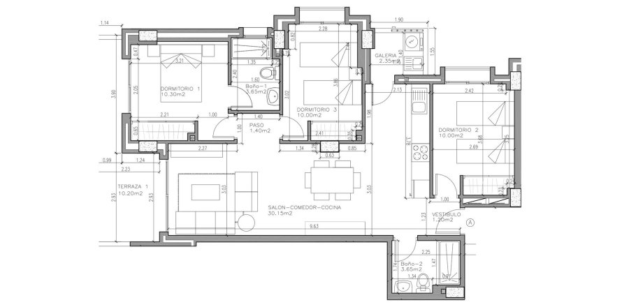 Apartment floor plan «3BR-2», 3 bedrooms in MIRADORES DEL PUERTO
