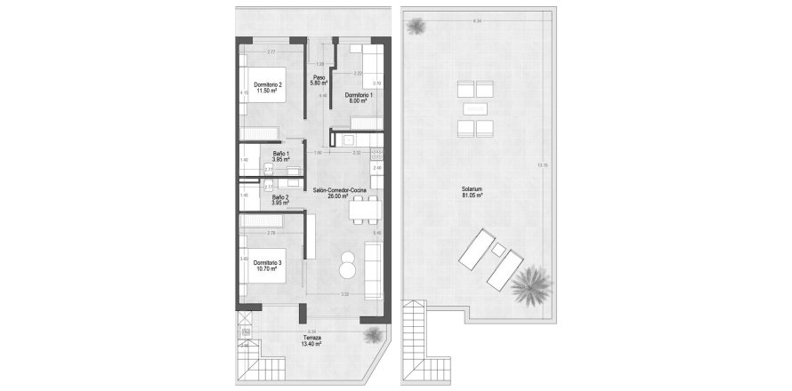Penthouse floor plan «3BR-3», 3 bedrooms in VILLAMAR TOURISTIC APARTMENTS VII
