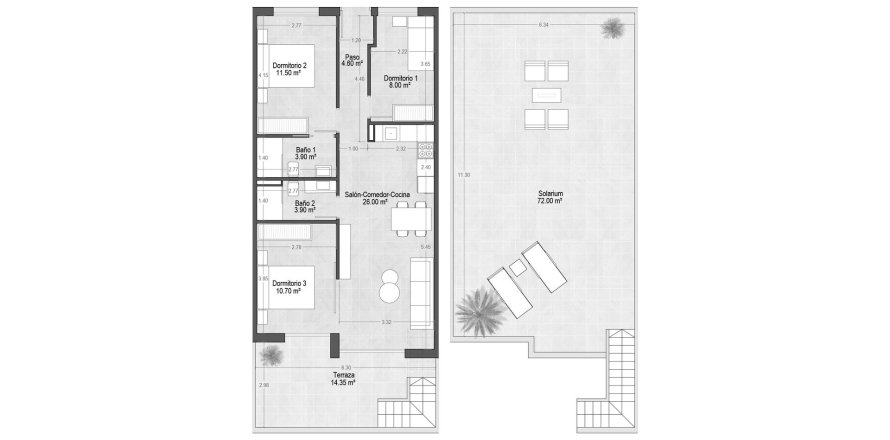 Penthouse floor plan «3BR-2», 3 bedrooms in VILLAMAR TOURISTIC APARTMENTS VII
