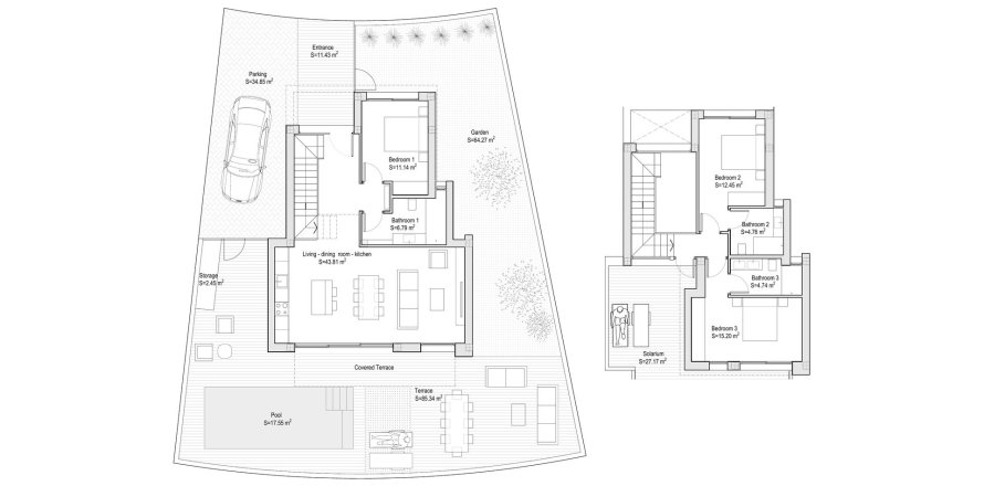 Villa floor plan «3BR-1», 3 bedrooms in VILLAS VISTA 12