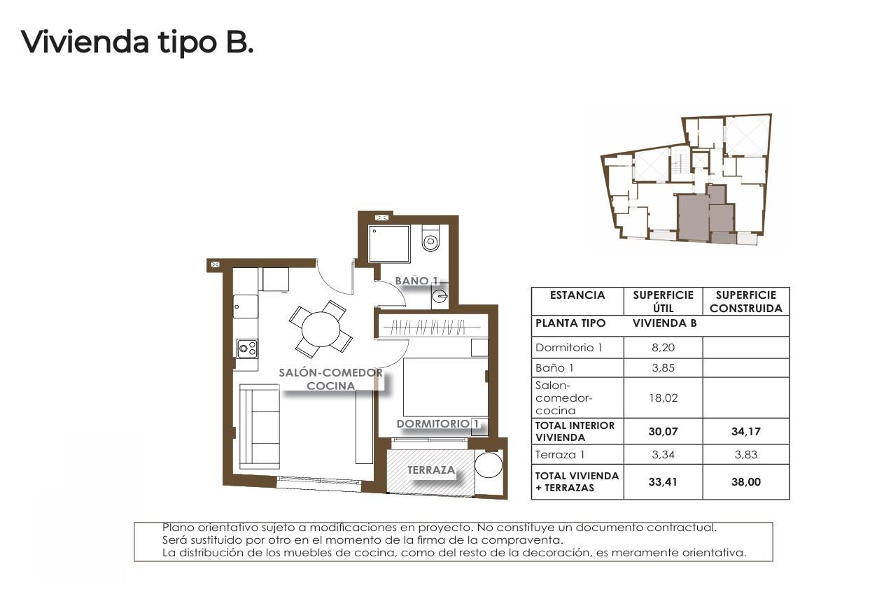 Lägenhet i Torrevieja, Alicante, Spanien 1 sovrum, 34 kvm. Nr. 173846