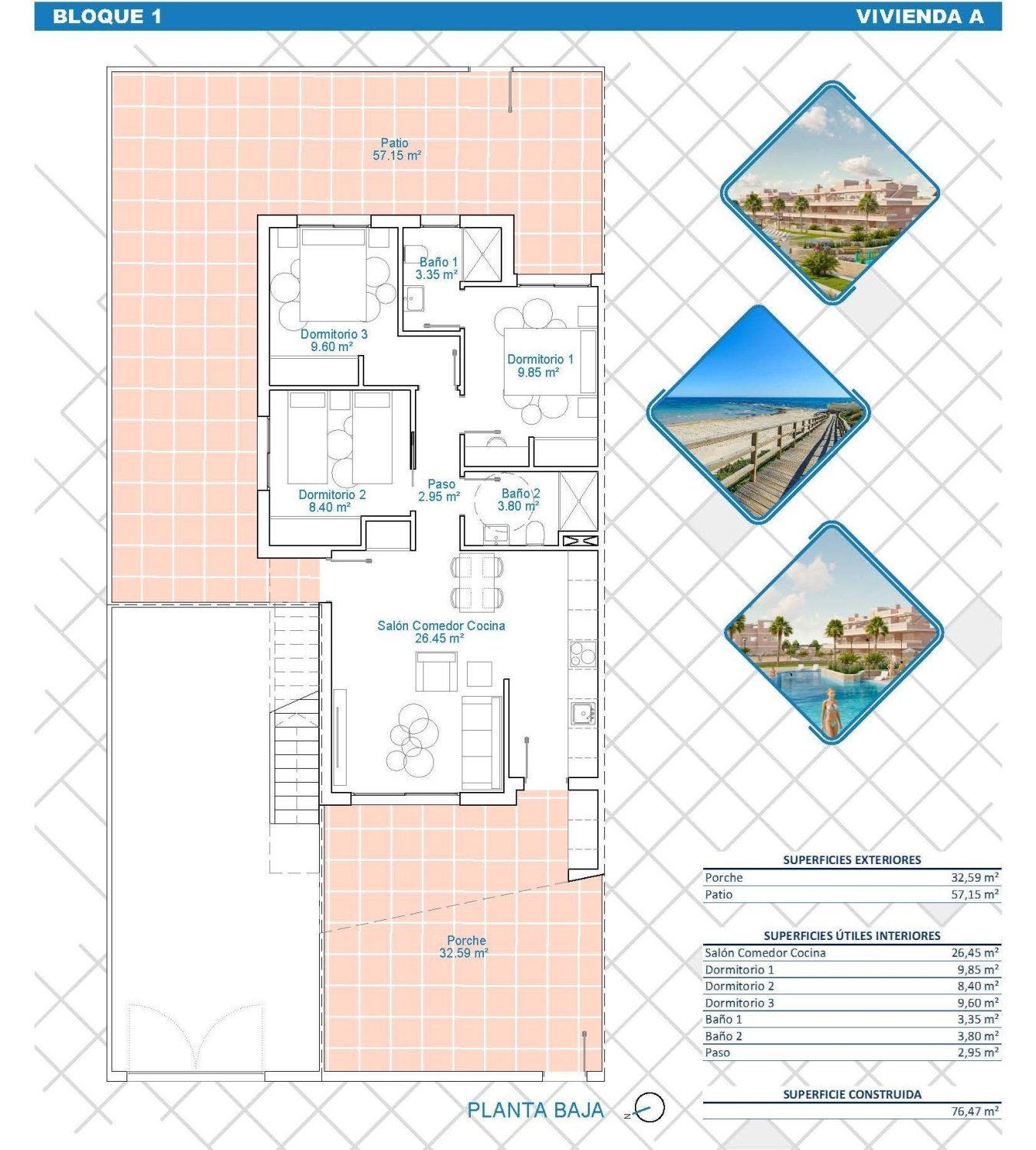 Bungalow w Pilar de la Horadada, Alicante, Hiszpania 3 sypialnie, 77 mkw. nr 135395