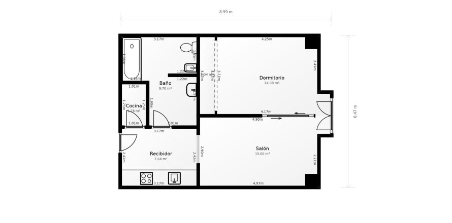 Wohnung in Valencia, Spanien 1 Schlafzimmer, 46 m2 Nr. 139037