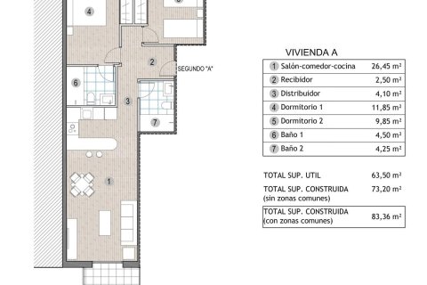 Wohnung zum Verkauf in Mazarron, Murcia, Spanien 2 Schlafzimmer, 73 m2 Nr. 189793 - Foto 8