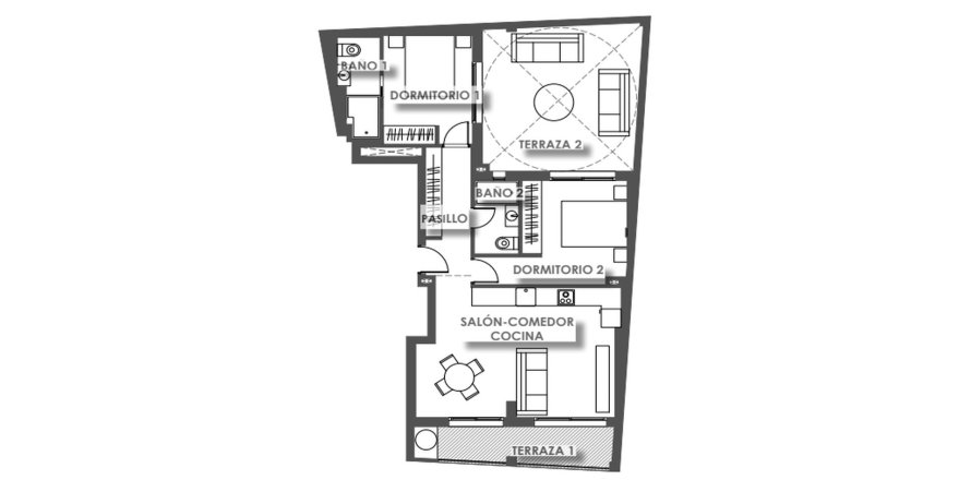 Apartment floor plan «2BR-2», 2 bedrooms in EDIFICIO ANTONELLA