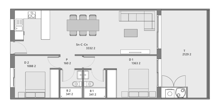 Apartment floor plan «2BR-1», 2 bedrooms in MY WHITE RESORT