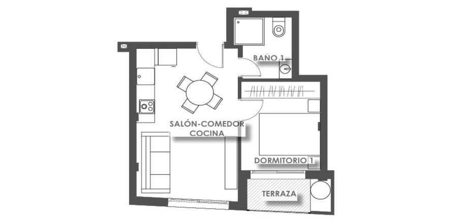 Apartment floor plan «1BR-1», 1 bedroom in EDIFICIO ANTONELLA