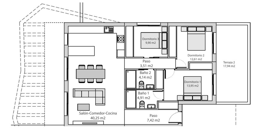 Bungalow floor plan «3BR-1», 3 bedrooms in LUZ 2