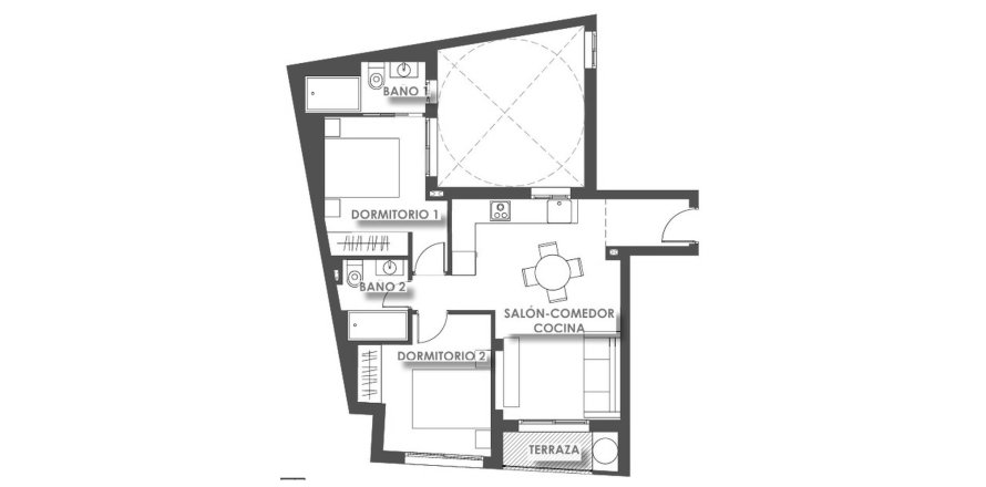 Apartment floor plan «2BR-1», 2 bedrooms in EDIFICIO ANTONELLA