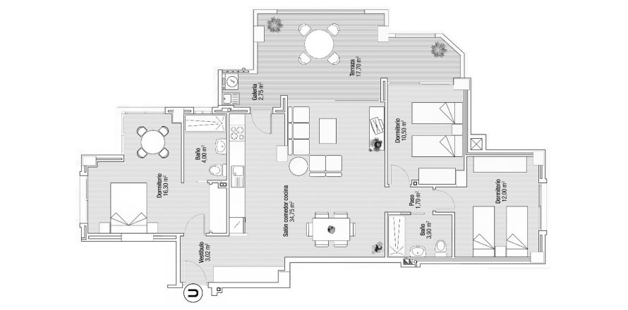 Apartment floor plan «3BR-1», 3 bedrooms in PLAYA PRINCIPE