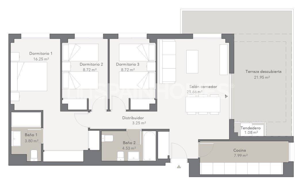 Wohnung in Malaga, Spanien 3 Schlafzimmer, 74 m2 Nr. 195405