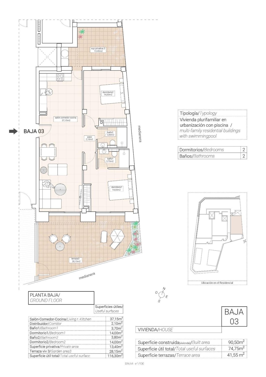 Apartment à Hondon De Las Nieves, Alicante, Espagne 2 chambres, 90 m2 No. 135376