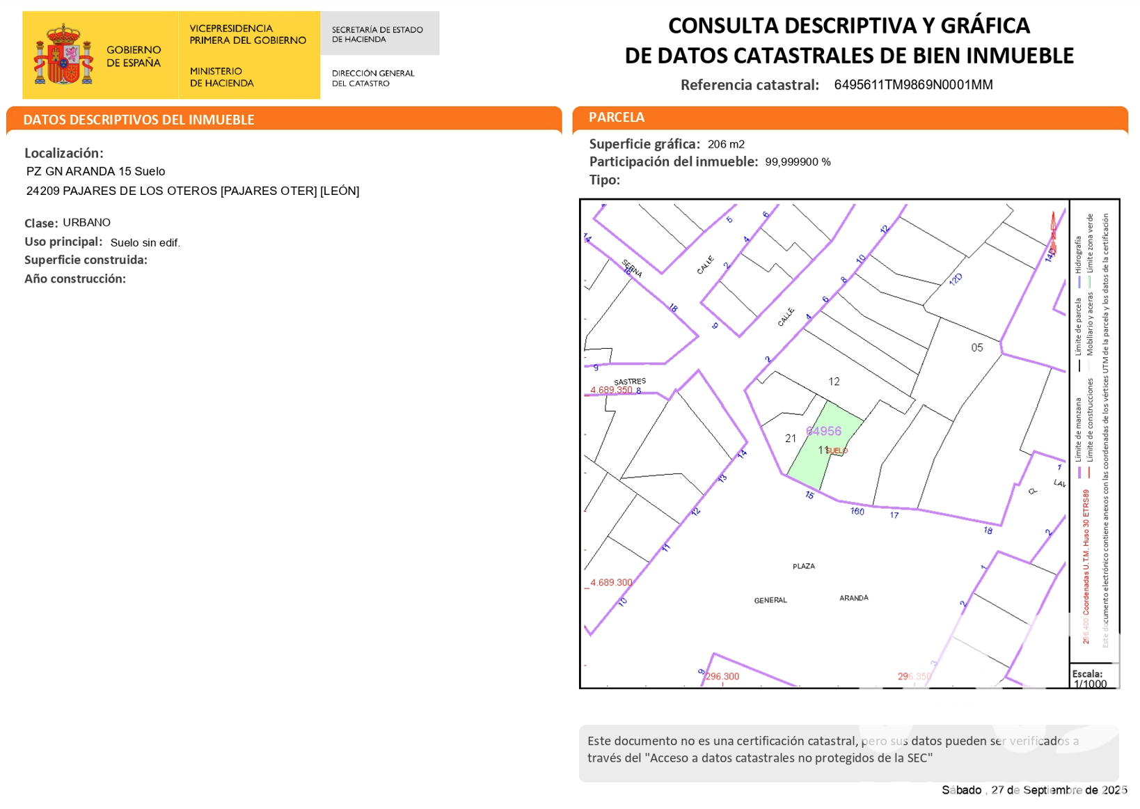 Land plot in Pajares De Los Oteros, Leon, Spain 896 sq.m. No. 185389