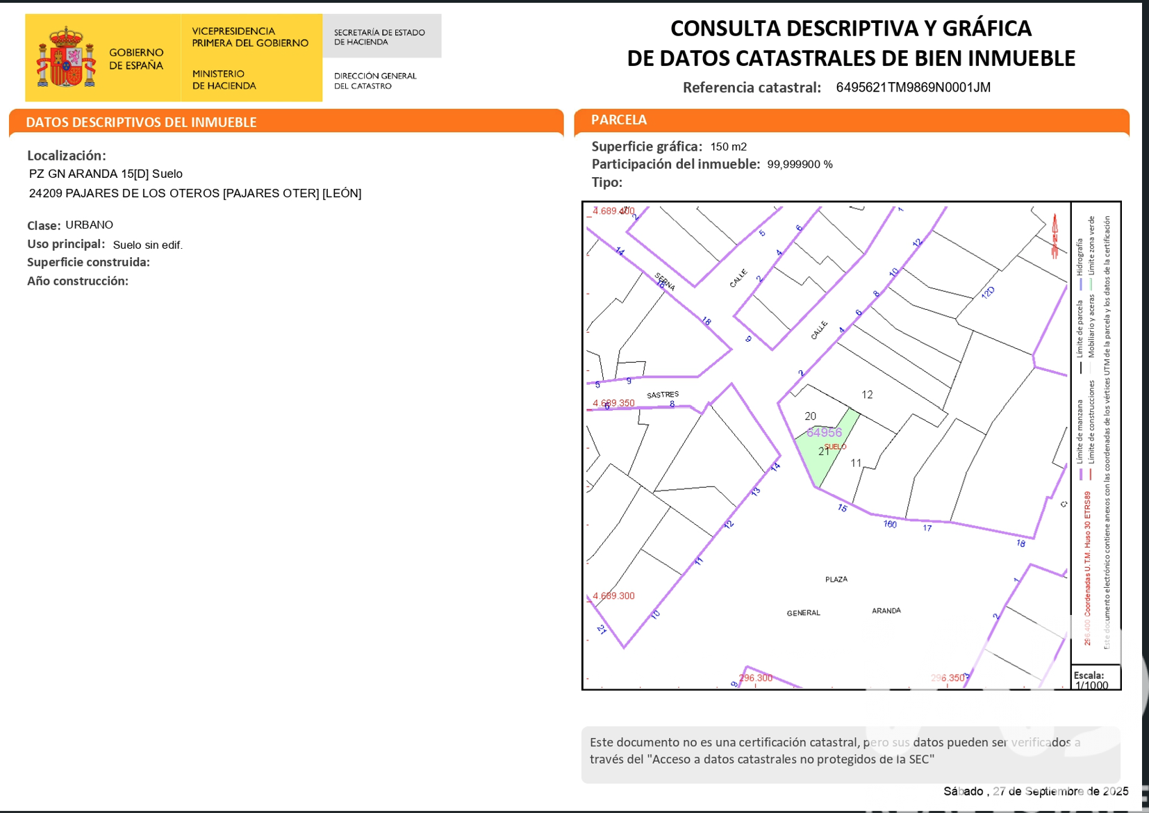 Land plot in Pajares De Los Oteros, Leon, Spain 896 sq.m. No. 185389