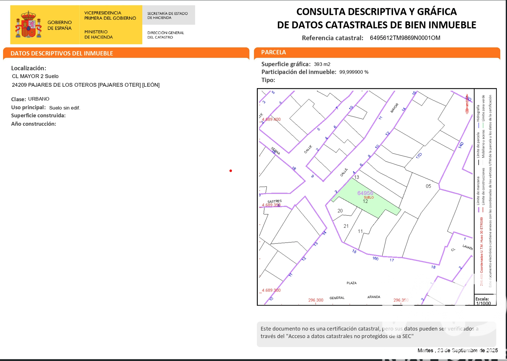 Land plot in Pajares De Los Oteros, Leon, Spain 896 sq.m. No. 185389
