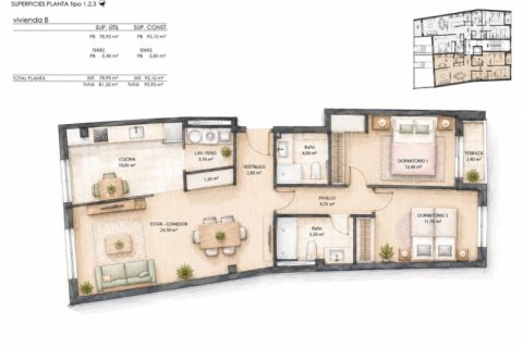Huoneisto myytävänä A Coruna, Espanja, 2 makuuhuonetta, 93 m2 No. 157325 - kuva 16