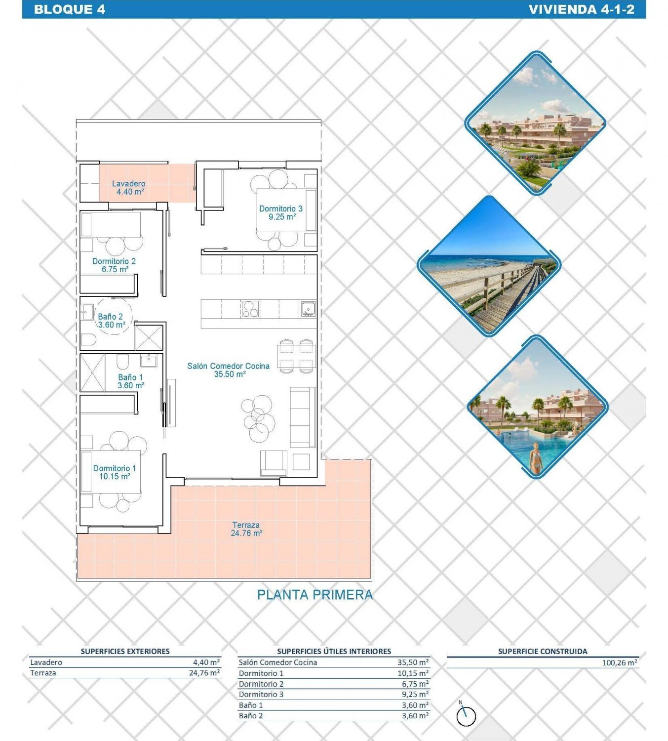 Huoneisto Pilar de la Horadada, Alicante, Espanja 3 makuuhuonetta, 100 m2 No. 113777