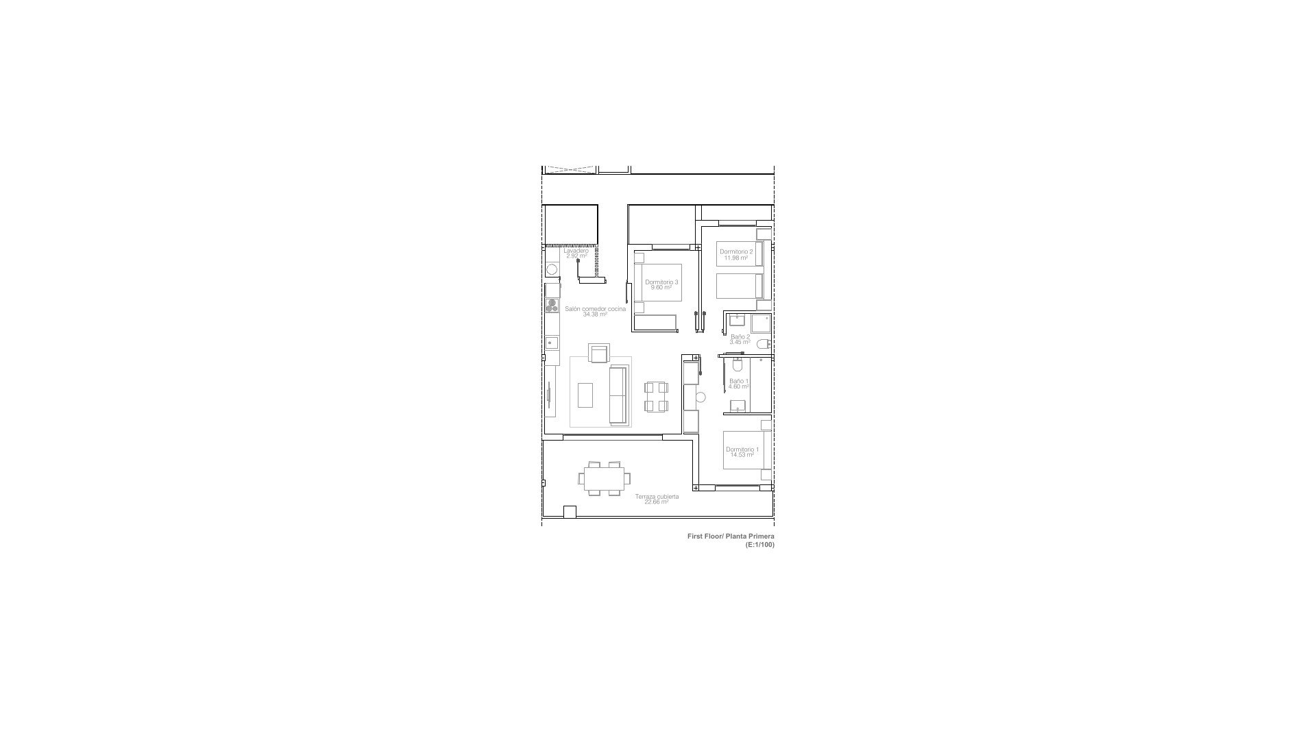 Apartment in HIGUERICAS BEACH, Pilar de la Horadada, Alicante, Spa, 3 bedrooms, 104.12 sq.m. No. 166849