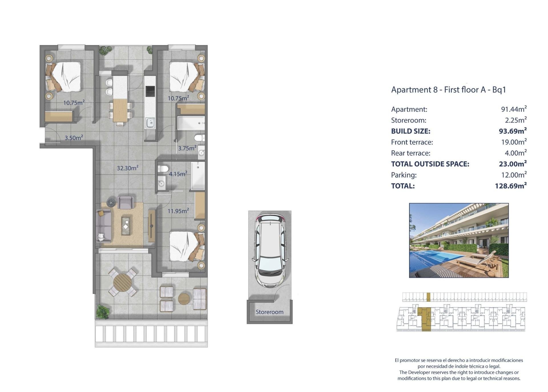 Lägenhet i Los Alcazares, Murcia, Spanien 3 sovrum, 93 kvm. Nr. 193324