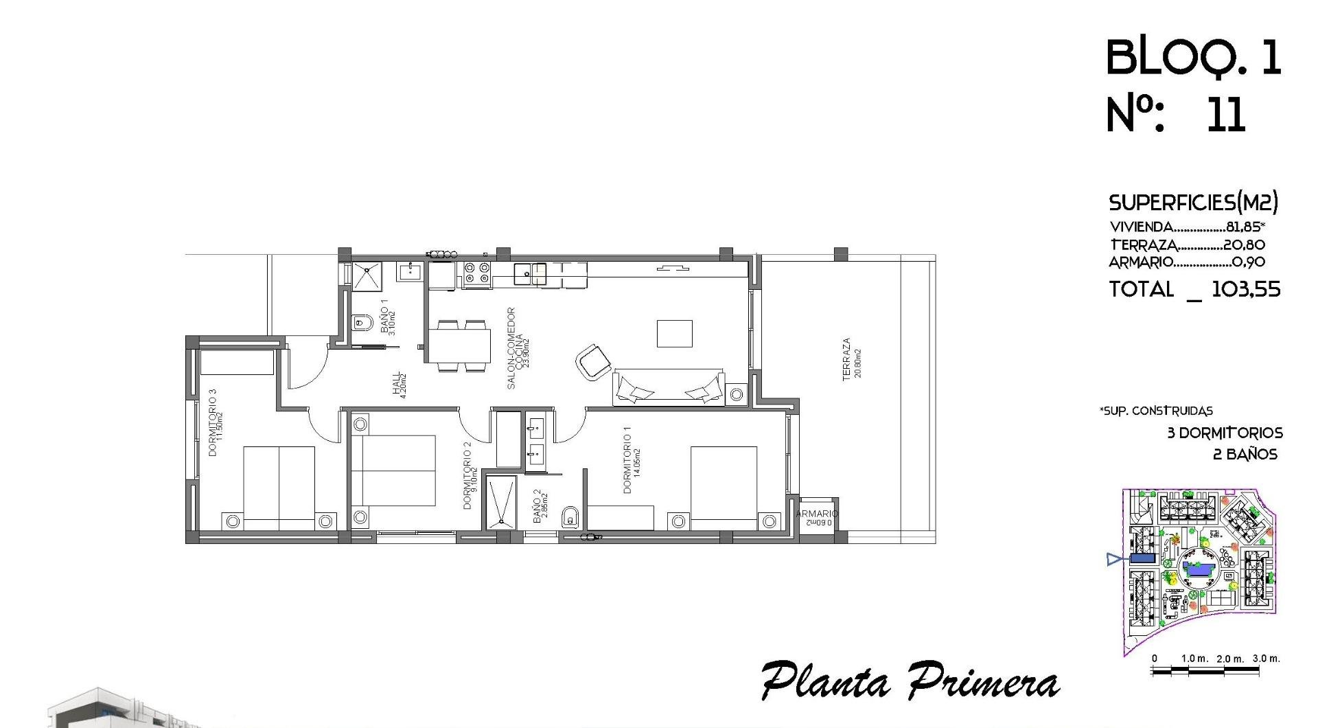 Apartament w Guardamar del Segura, Alicante, Hiszpania 3 sypialnie, 81 mkw. nr 111320