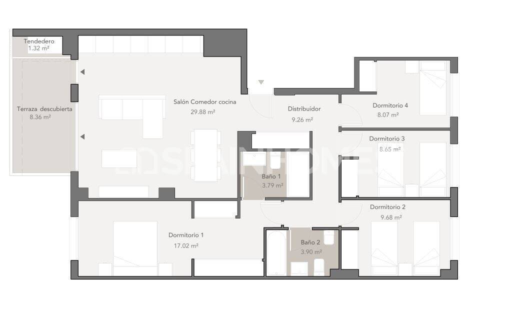 Huoneisto Malaga, Espanja 4 makuuhuonetta, 90 m2 No. 195409