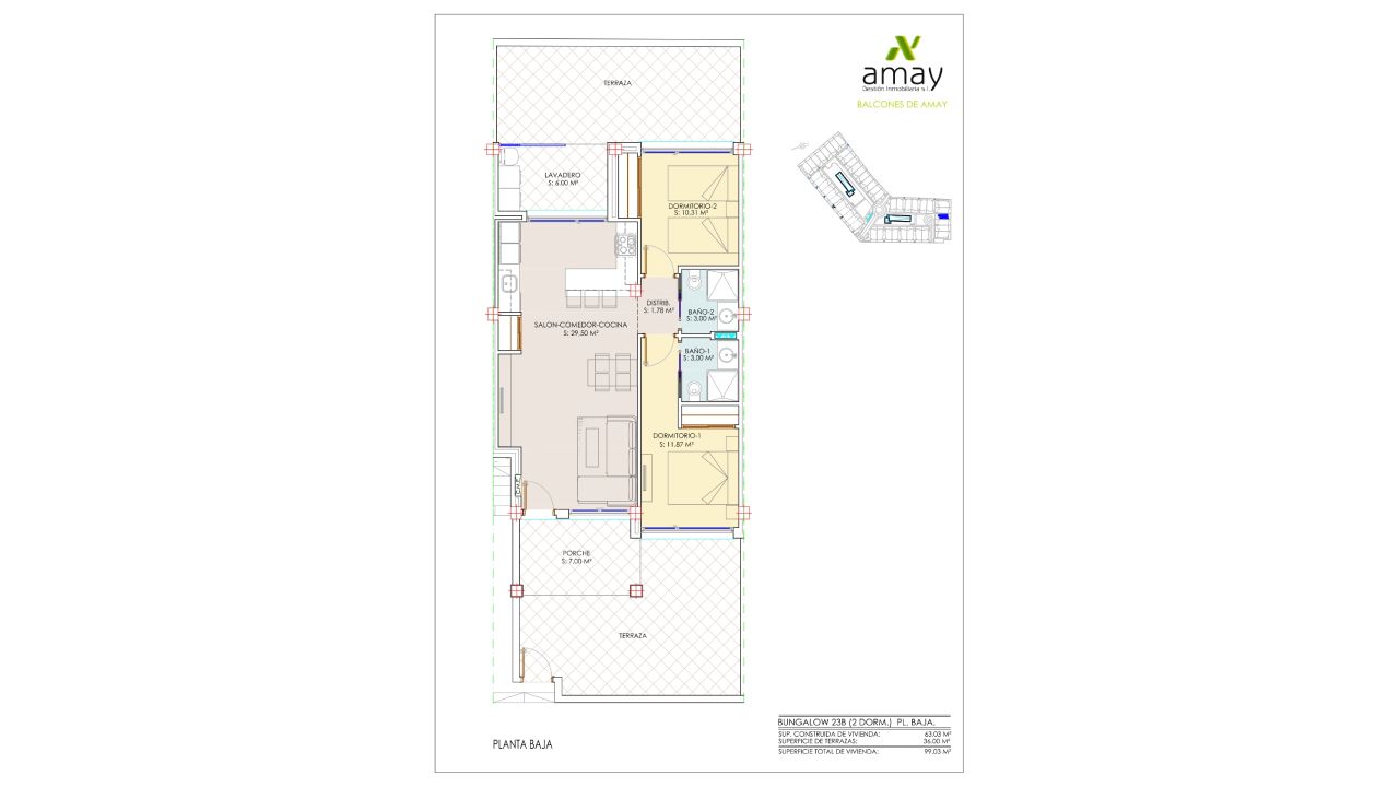 Bungalow i Balcones de VIVI, Torrevieja, Alicante, Spanien 2 sovrum, 62.9 kvm. Nr. 105545