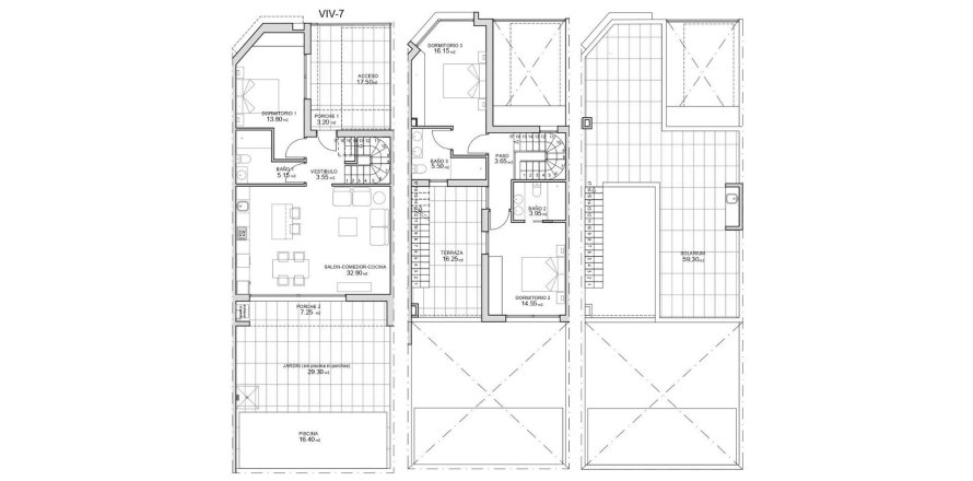 Townhouse floor plan «3BR-1», 3 bedrooms in RESIDENCIAL CARMEN VII